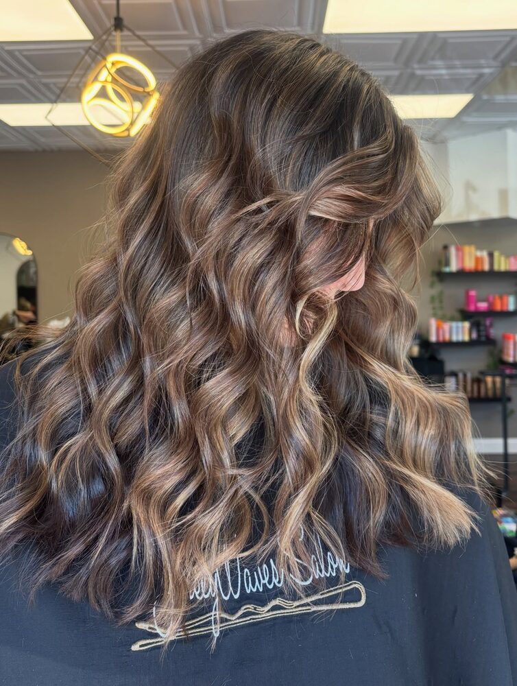 Dimensional brunette waves styled at Jerseywaves Salon in Brick, NJ
